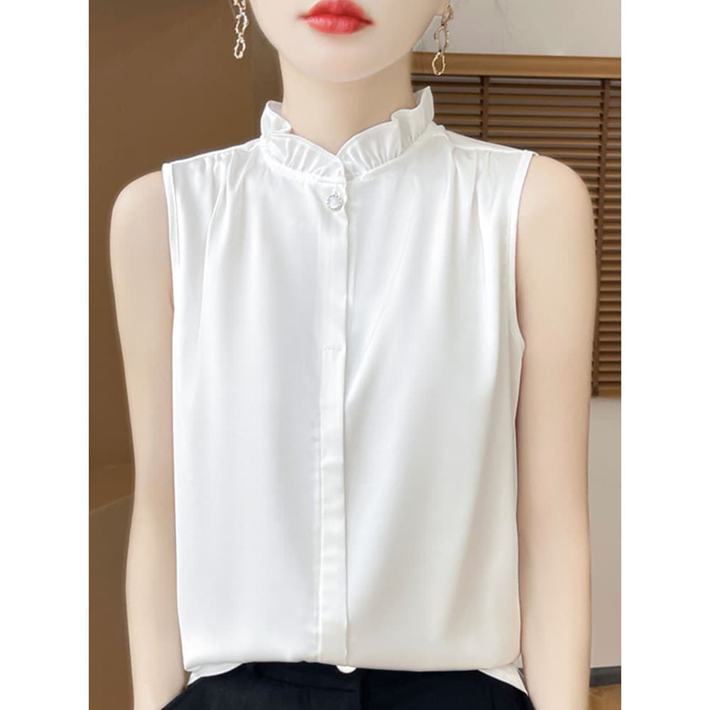 Francês sem mangas fungo colar Base 2026 verão novo estilo interior cetim folha de lótus camisa superior colete High-End