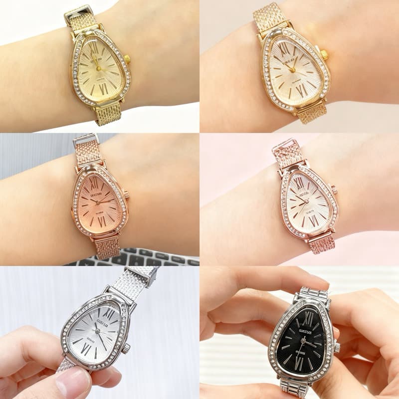 Relógios Femininos de Pulseira de Malha e Serpentina Dourada De Quartzo Luxuosos E Elegantes