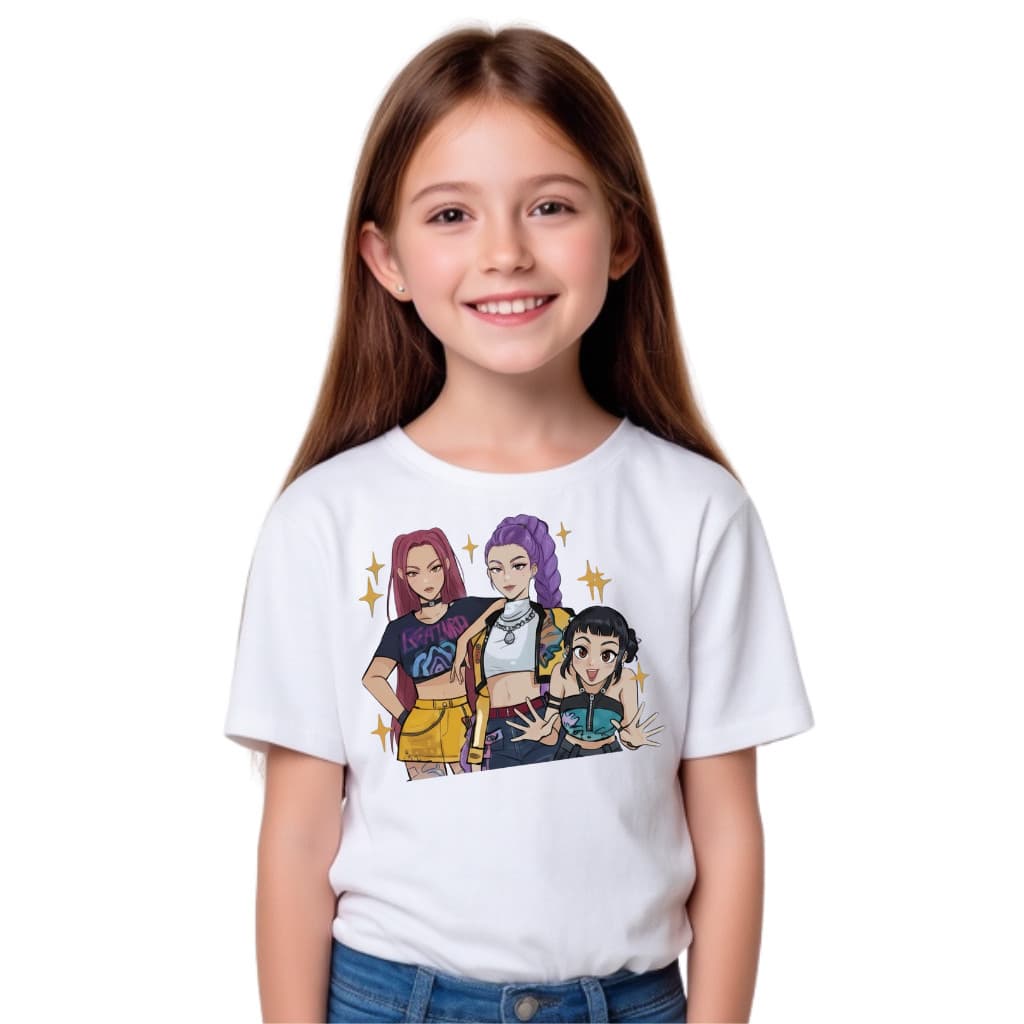 T-shirt Camiseta Premium feminina Algodão opções de cores Huntrix Demon Kpop Guerreiras Menina t-shirt infantil envio im