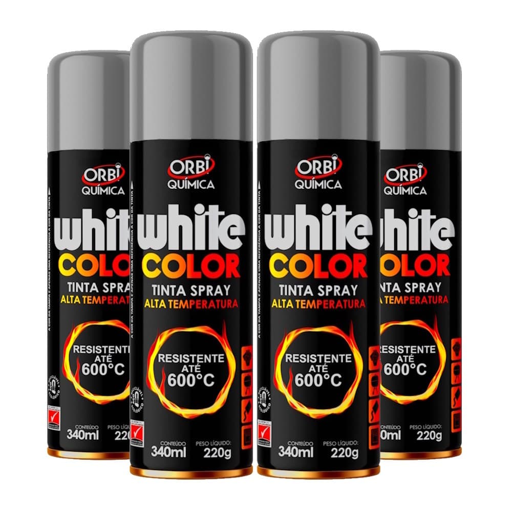 Kit 4 Tintas Spray Alta Temperatura Prata Roda Escapamento Motor Forno Fogão Churrasqueira