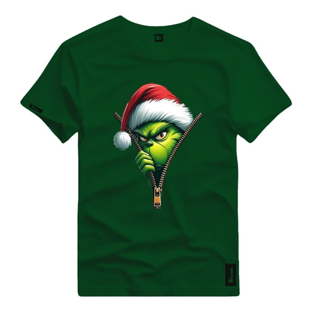 Camiseta Natal Grinch Estampada Fim de Ano Camisa Algodão Feminina
