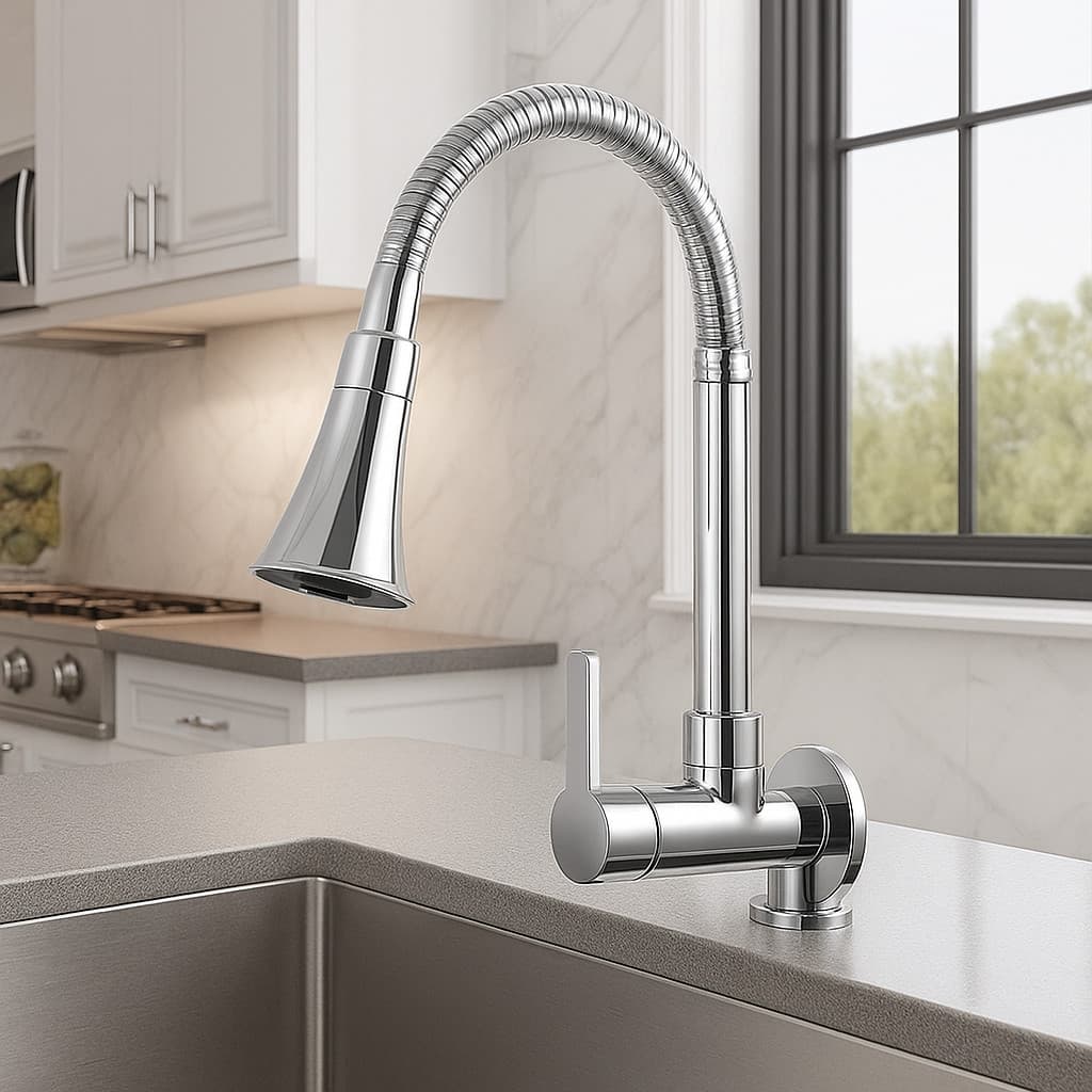 Torneira Gourmet Flexível Cozinha Bancada Parede Pia 2 Jatos Abs Monocomando Com Spray