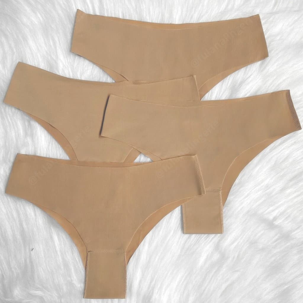 Kit 5 Calcinhas Corte a Laser Sem Costura Cor Neutra Academia Lisas - Tanga Roma