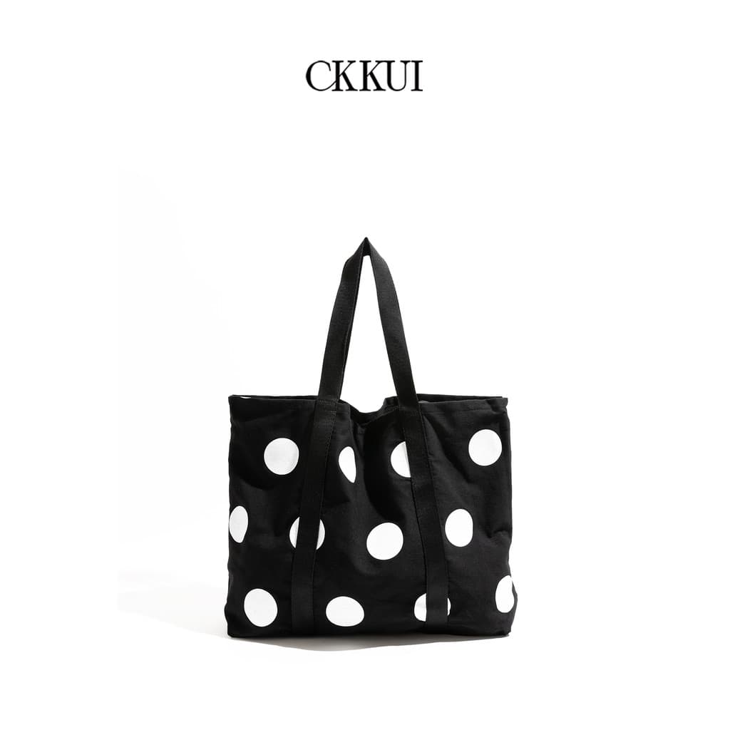 CKKUI Estilo Coreano Contraste Cor Nicho Polka Dot Bolsa de Lona Bolsa de Grande Capacidade Bolsa de Ombro de Classe de