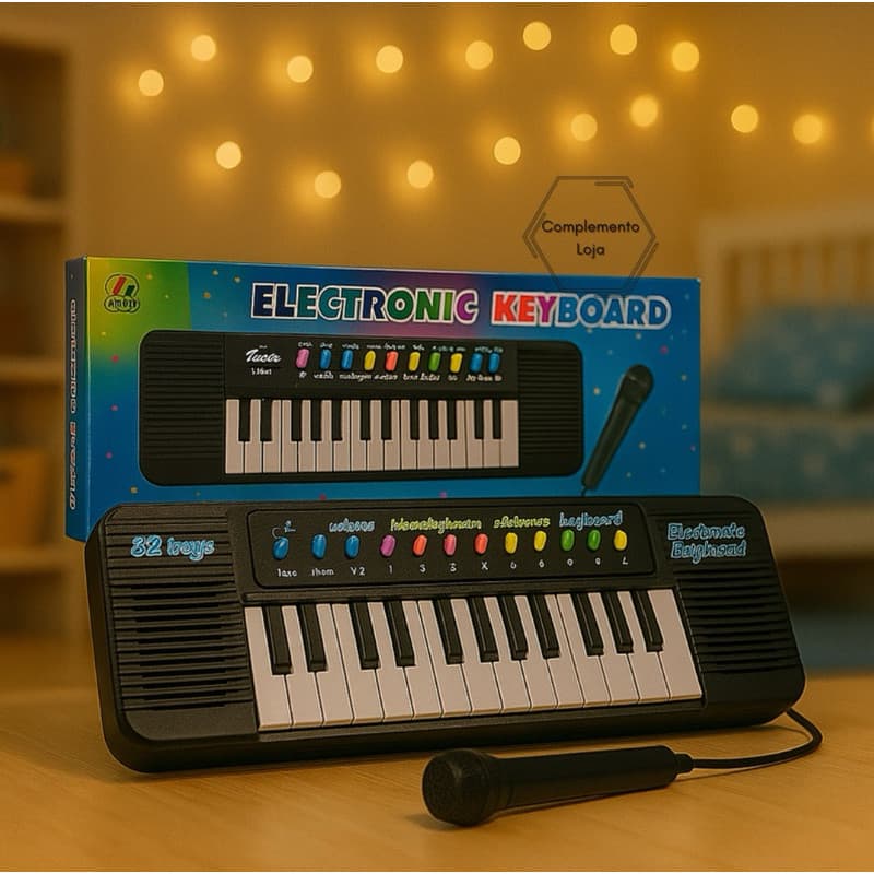 Teclado Piano com microfone karaokê brinquedo Infantil brinqeudos