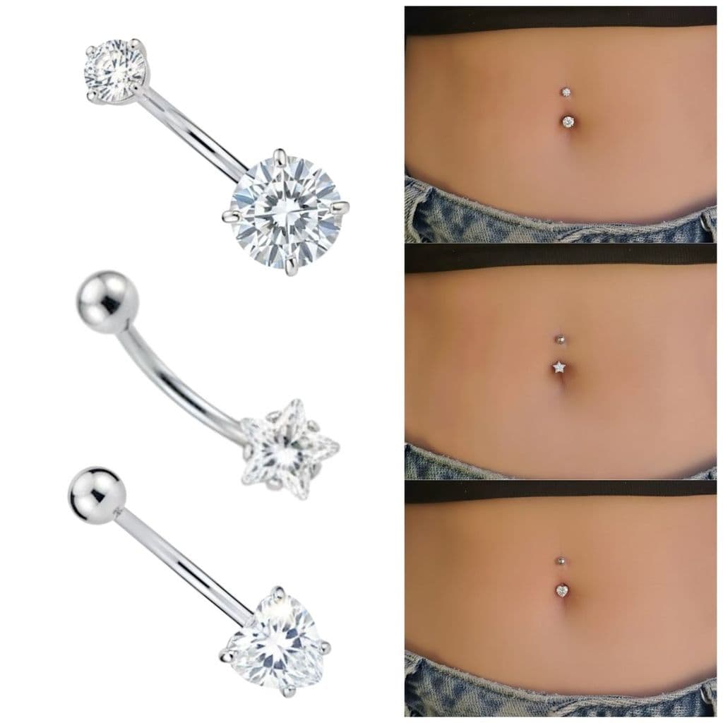 PIERCING UMBIGO CORAÇÃO ESTRELA PEDRA AÇO CIRURGICO ZIRCONIA