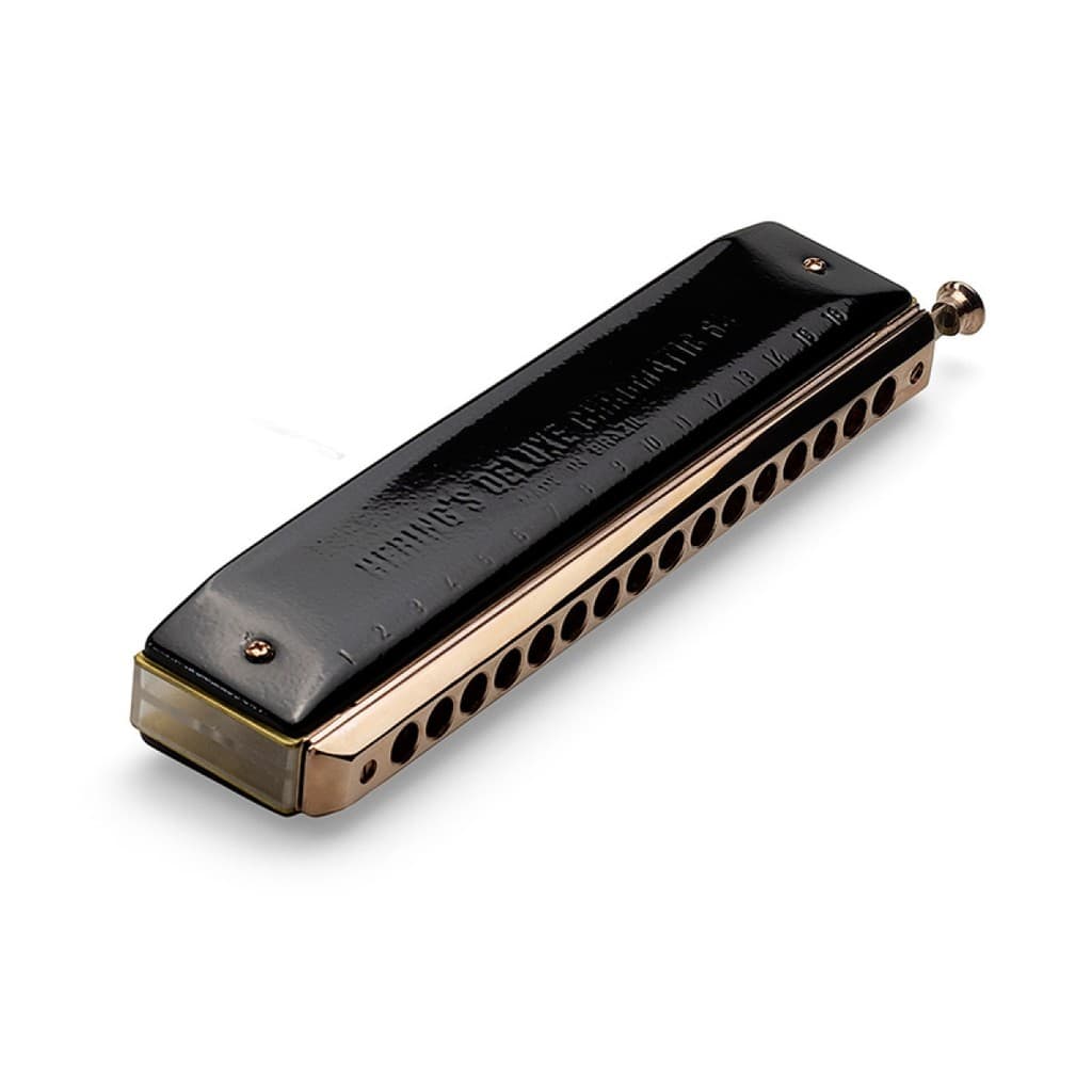 Gaita de Boca Hering Chromatic Deluxe Preto e Dourado 64 Dó