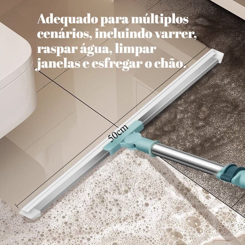 Vassoura limpadora de piso de Silicone 2 em 1 e limpador de vidro, uso duplo seco e úmido