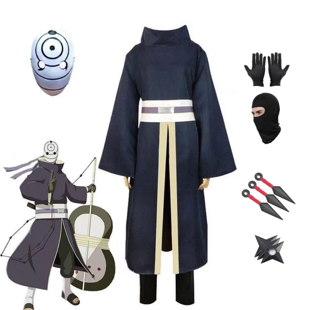 Fantasia de Cosplay Obito Uchiha de Naruto com M谩scara Branca e Kunai, Traje de Personagem de Anime para F茫s, Perfeito p