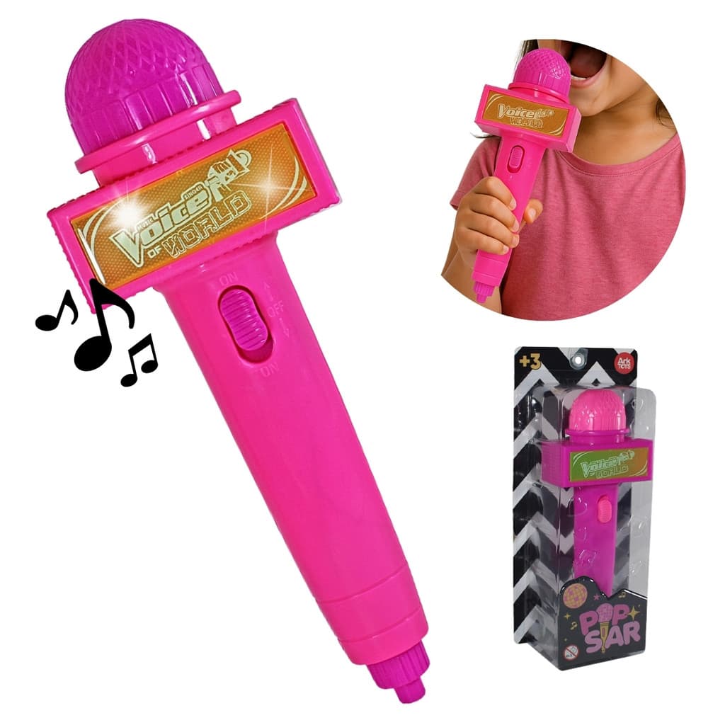 Microfone Infantil Musical Brinquedo Rosa Interativo Som Voz