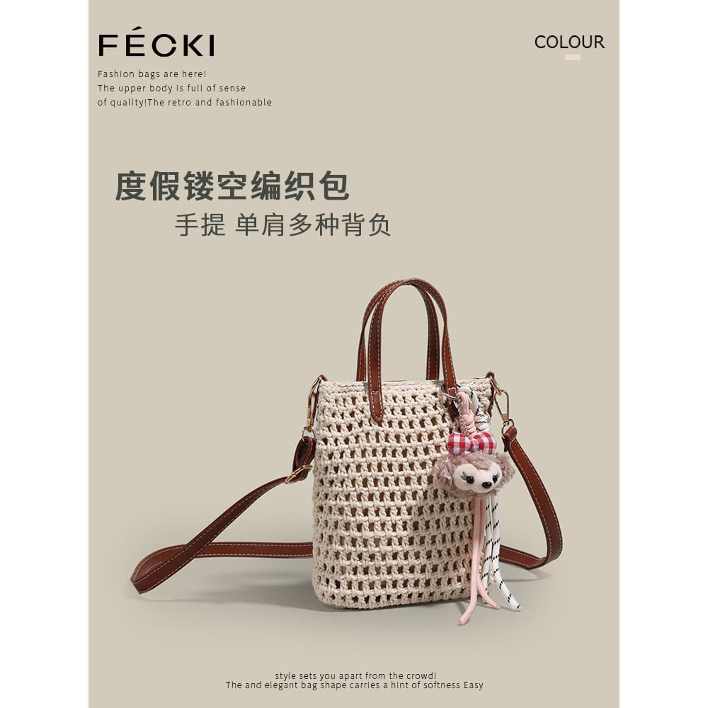 FECKI Marca Tecido Bolsa Feminina 2025 Novo Estilo Verão Bonito Shellie Rose Bolsa All-Match Cross-Body Bag