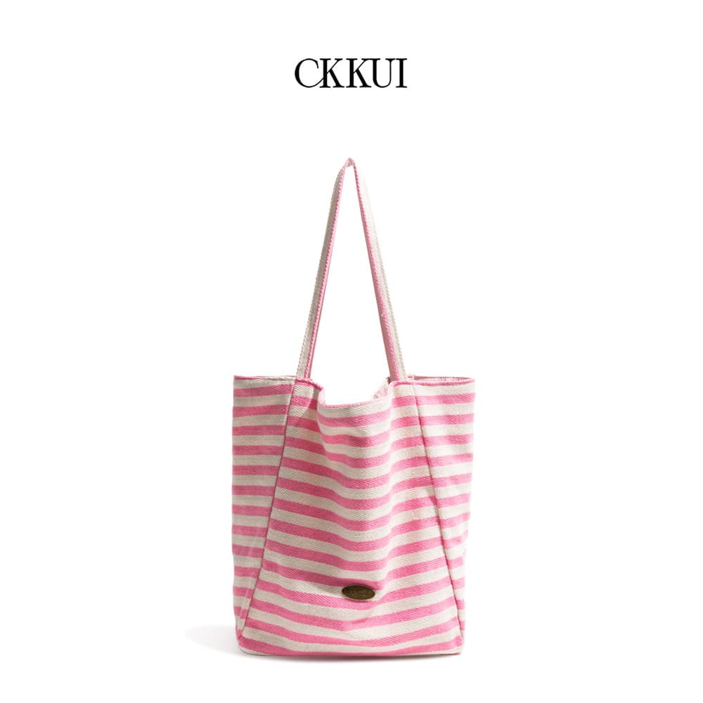 CKKUI Coreano Doce Menina Rosa Listrado Bolsa de Lona Estudantes Universitários Classe Bolsa de Ombro All-Match Tote Bag