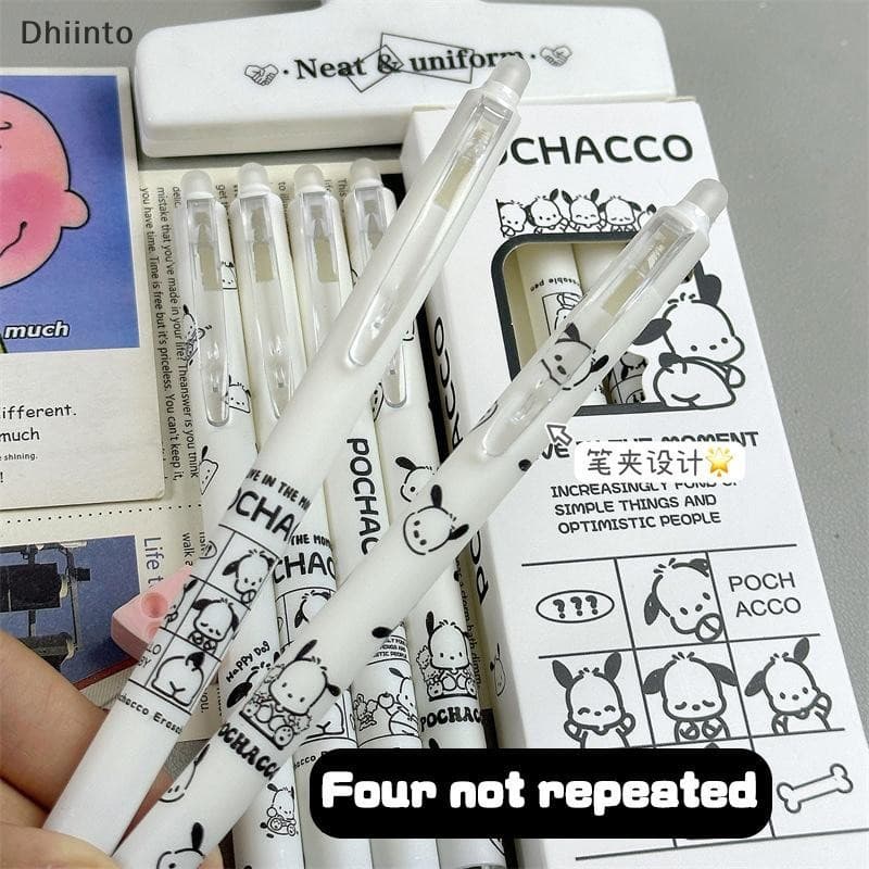 [Dhiint] 4 Pcs Sanrio Caneta Apagável Pochacco Bonito Caixa De Imprensa À Base De Água De Assinatura De Escritório Papel