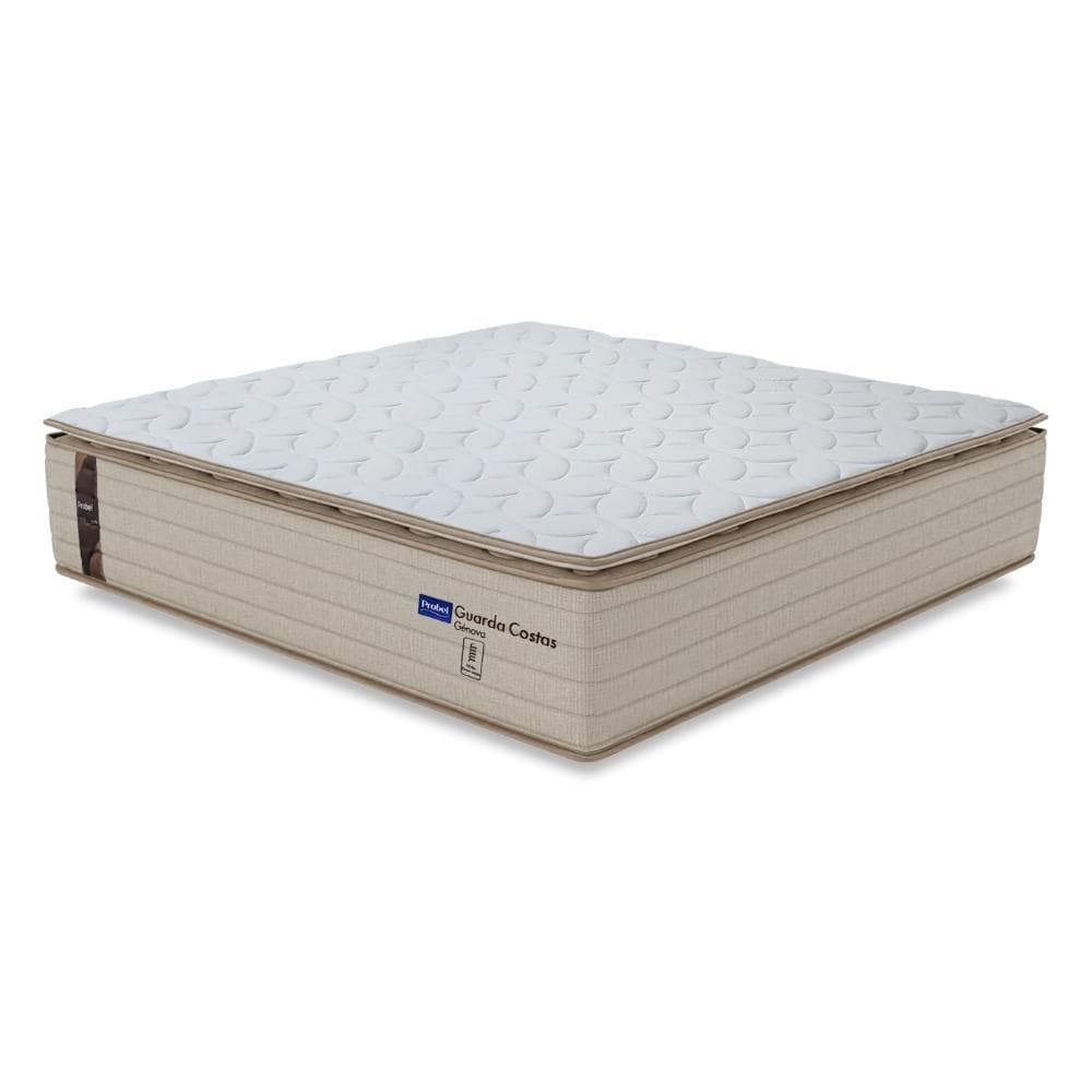 Colchão Queen Probel Molas Ensacadas Pillow Top 158x198x30cm Guarda Costas Genova Branco/Bege