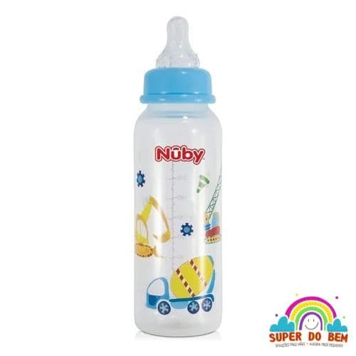 1x ou 2x Mamadeira Azul 240ml Nuby Bico Universal Caminhões | +3M | Sistema Anticólica | Fluxo Médio