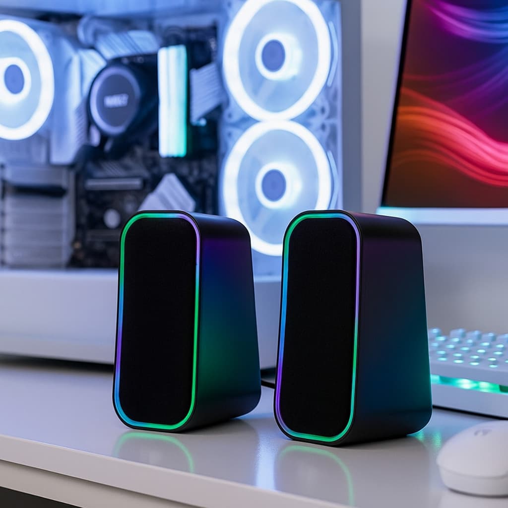 Caixa de Som Compacta RGB Gamer Conexão P2 + USB Som Nítido e Potente 6W RMS Controle de Volume