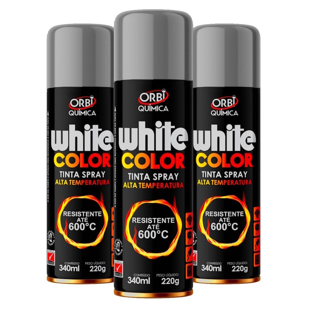 Kit 3 Tintas Spray Alta Temperatura 600°C Prata Roda Escape Motor Forno Fogão Churrasqueira