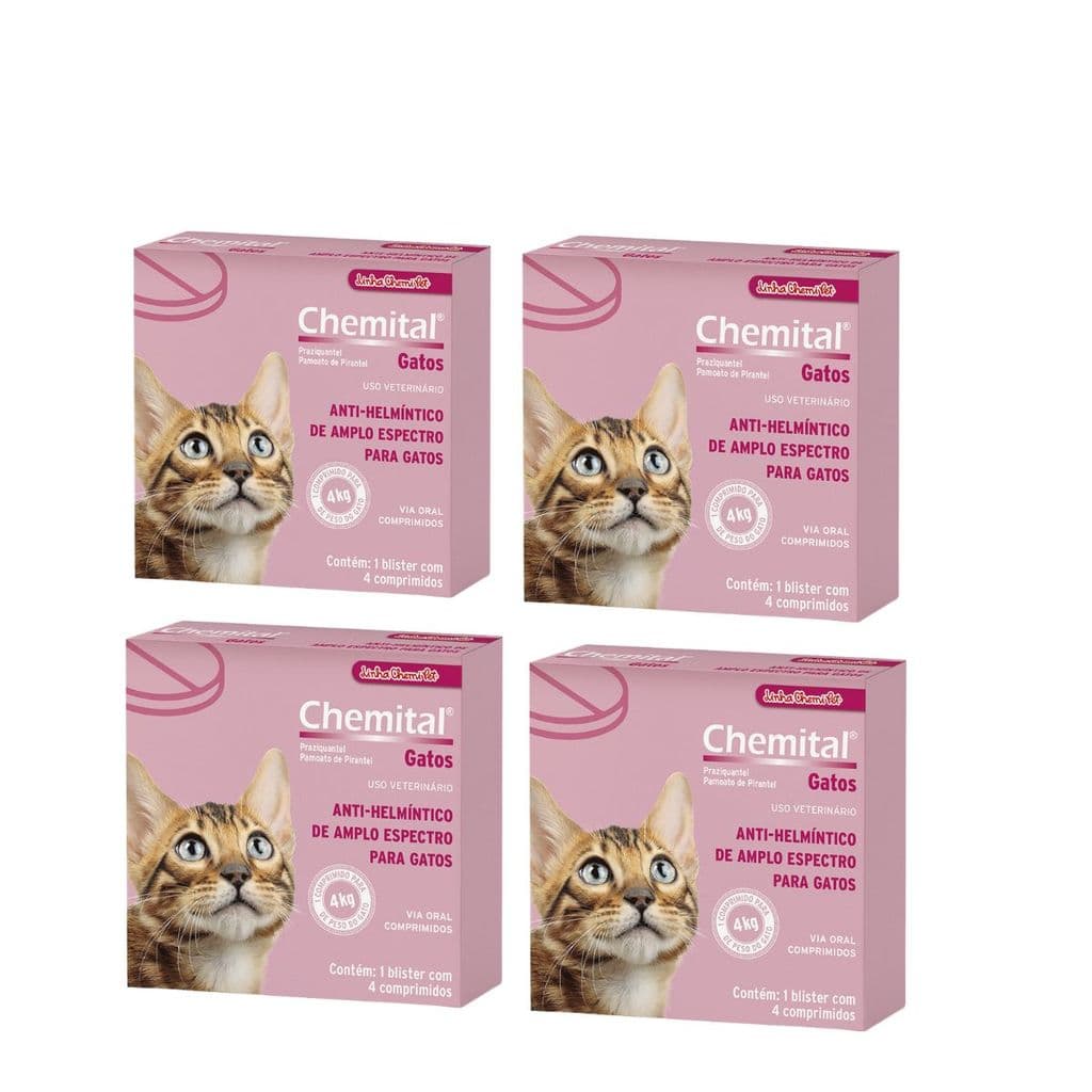 Kit 04 Vermífugo Chemital Chemitec Para Gatos com  4 Comp