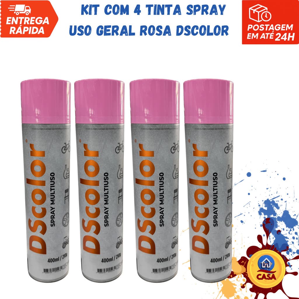 Tinta Spray Uso Geral Rosa DSColor - Kit com 4 unidades