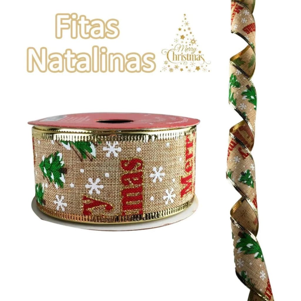 Fita Natalina Aramada Marry Chritimas Natal Vermelha 3,8Cmx3