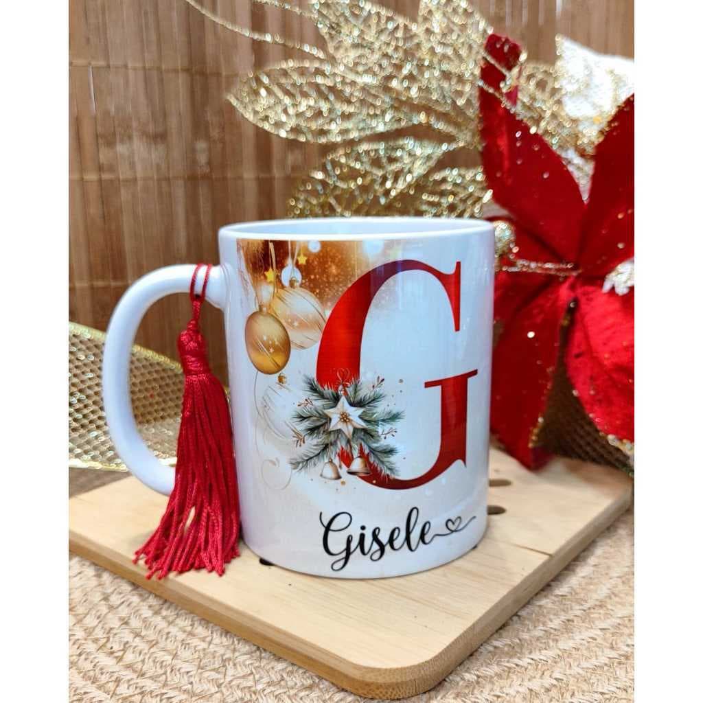 Caneca de porcelana alfabeto natalino , nomes, frases, fotos, Presente de Natal