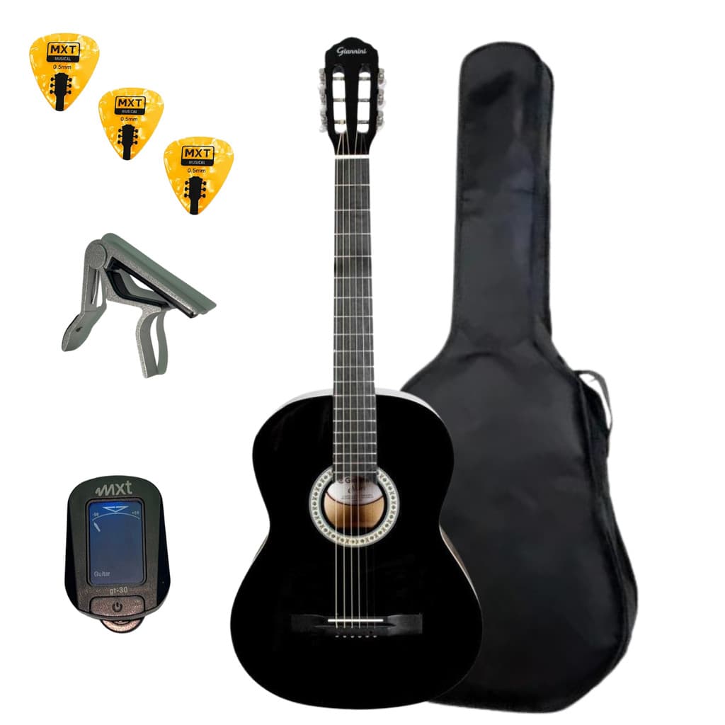 KIT VIOLÃO ACÚSTICO INICIANTE AÇO GIANNINI S-14 START ESTUDO AÇO C/CAPA + AFINADOR CAPOTRASTE