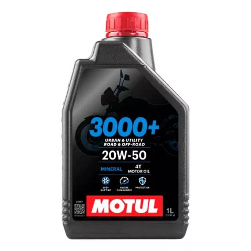 OLEO DE MOTOR LUBRIFICANTE MOTUL 3000 PLUS 4T 20W50 MINERAL 1 LITRO MOTO QUADRICICLO UNIDADE