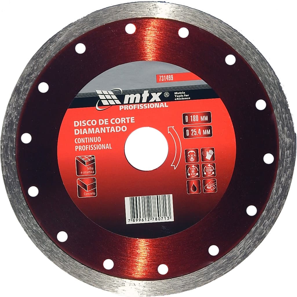 DISCO DE CORTE CONTINUO, DIAMANTADO, CORTE REFRIGERADO, ANEL DE REDUCAO, 180 X 25,4MM, 1PC // MTX
