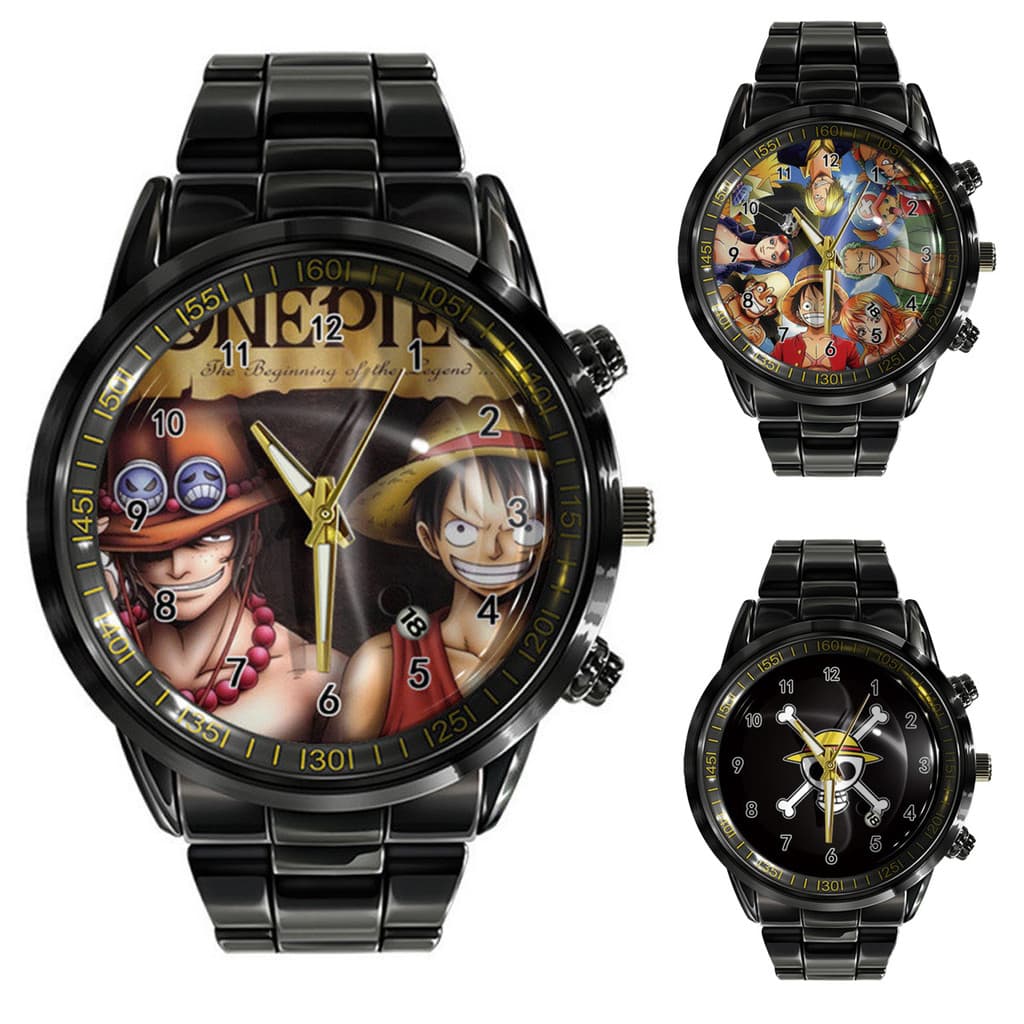 Relógio Masculino Analógico One Piece Anime Luffy Zoro Edição Limitada Pulseira Aço Negro Moda Presente