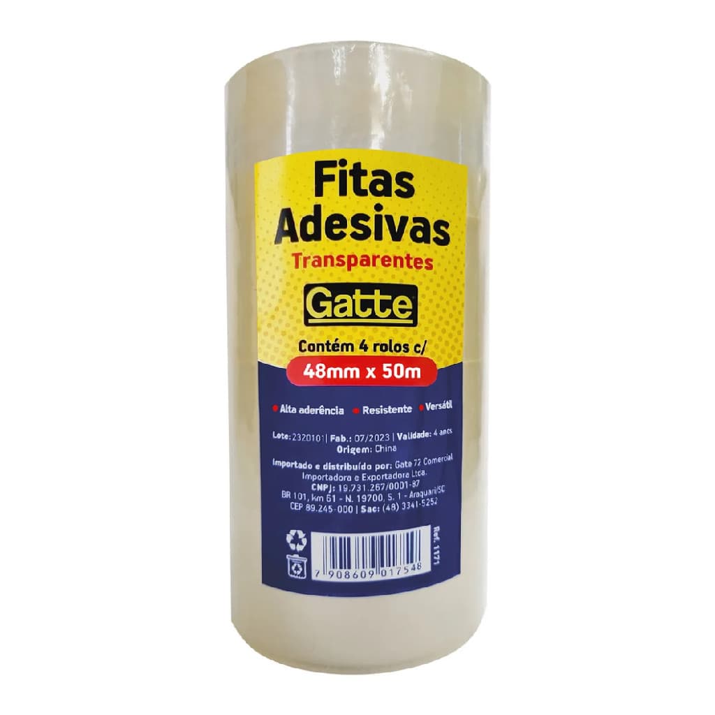 Fita Adesiva Transparente 40mic 48mmx50metros Perfeita Para Organizar Com 4 Rolos