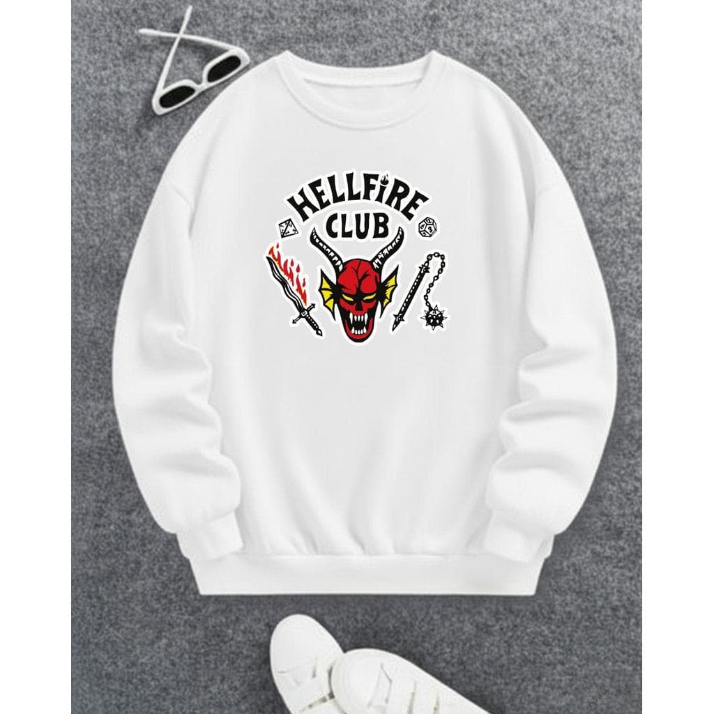 Blusa Moletom Unissex Hellfire Club Série Stranger Things Estampa Cental Gola careca Malha Flanelada