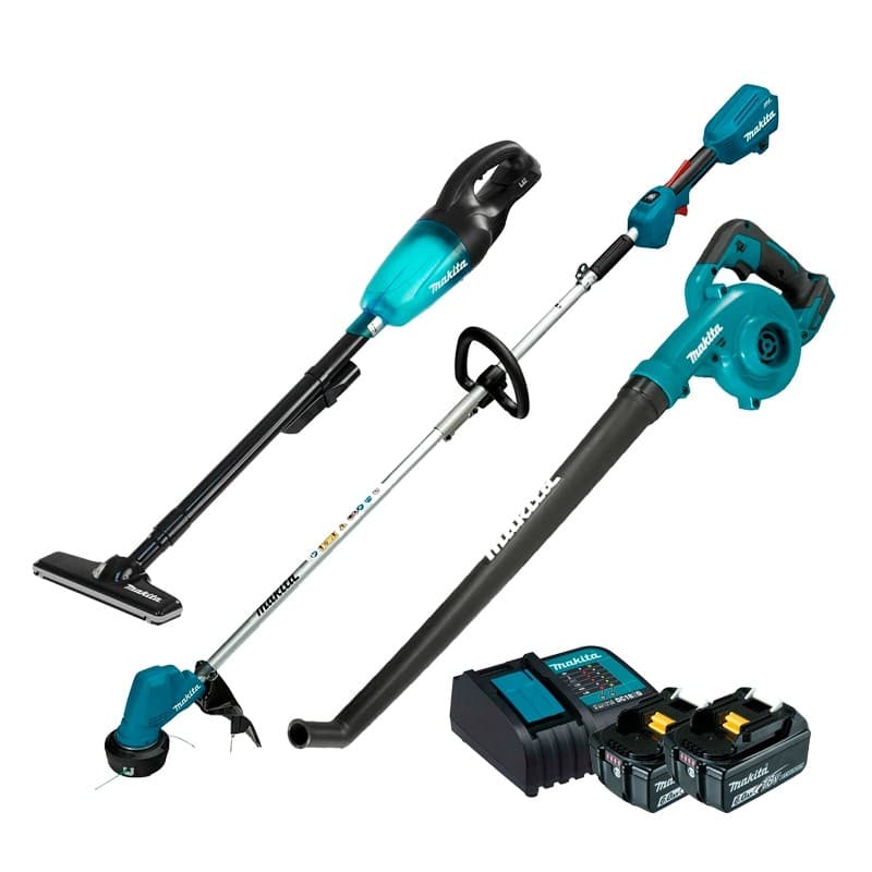 Aparador de Grama a Bateria 18v DUR192LZ Makita + Soprador DUB186Z + Aspirador DCL180ZB + 2 Baterias 6Ah + Carregador