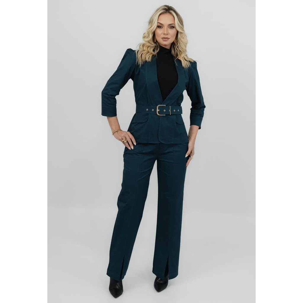 Conjunto Social Feminino Alfaiataria Elegante Com Cinto - Márcia