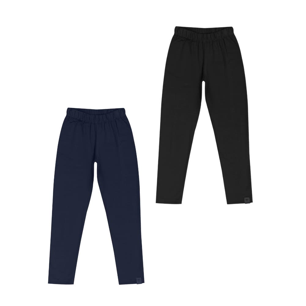 Kit 2 Calças Legging Infantil Menina Cotton | Confortável nas Cores: Azul Marinho e Preto