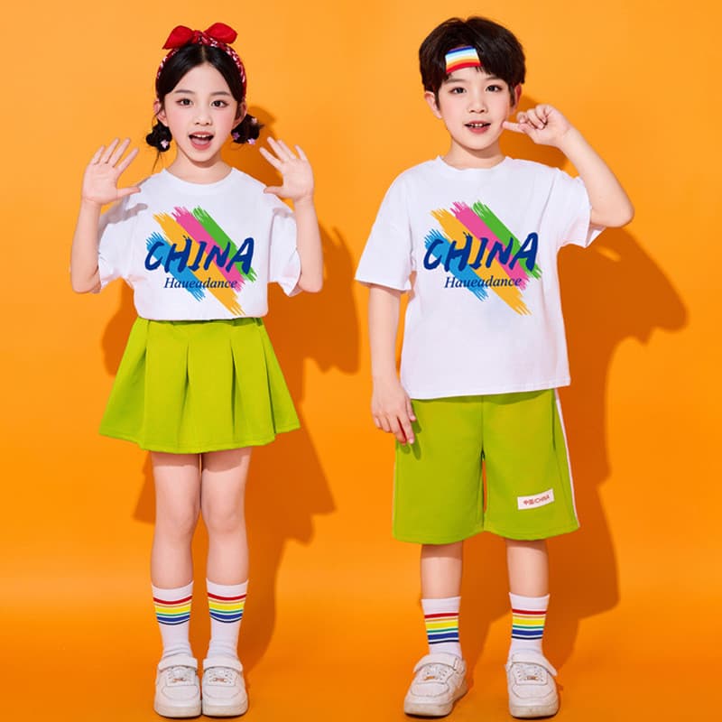 Trajes de líder de torcida para crianças, jogos de estudantes do ensino fundamental, fantasias de classe de dança, cor d