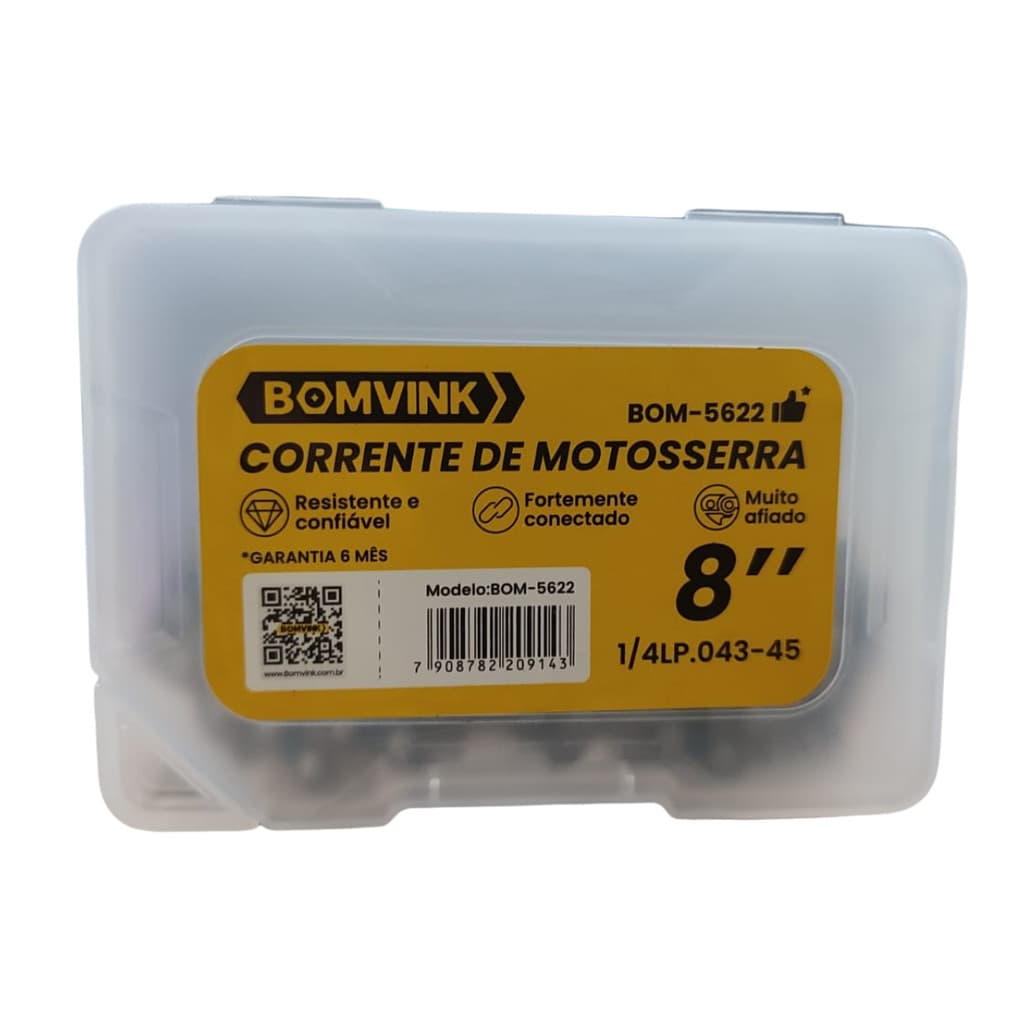 Corrente de Aço Temperado Muito Afiado 8" Para Motosserra 1/4" Calibre 0,043"