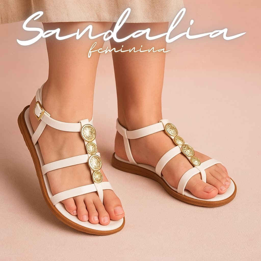 Sandália Feminina Papete Gladiadora Rasteirinha Luxo Confortável Macia - Caribe