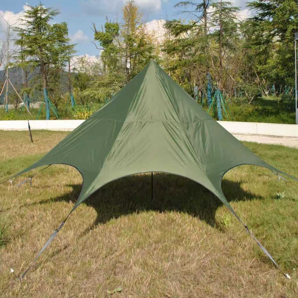 Protetor solar à prova de chuva revestido de prata octogonal céu cortina leve toldo de praia verde exército 300 * 300 *
