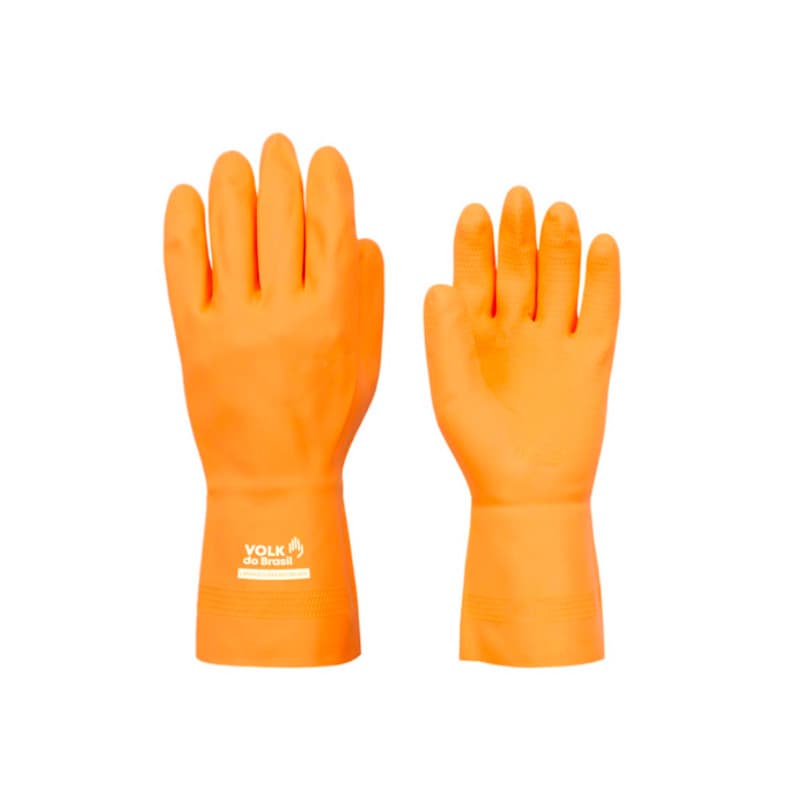 Luva de Látex Natural Reforçada Laranja Flocada 30 cm 0,70mm  Riscos Mecânicos e Químicos  C.A. 37815