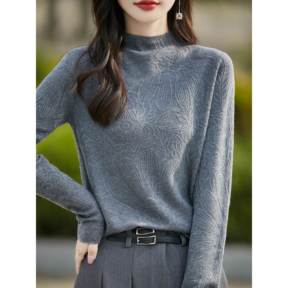 Indústria pesada esculpida outono inverno novo estilo meia gola alta camisa de fundo feminina solta interior meados de p