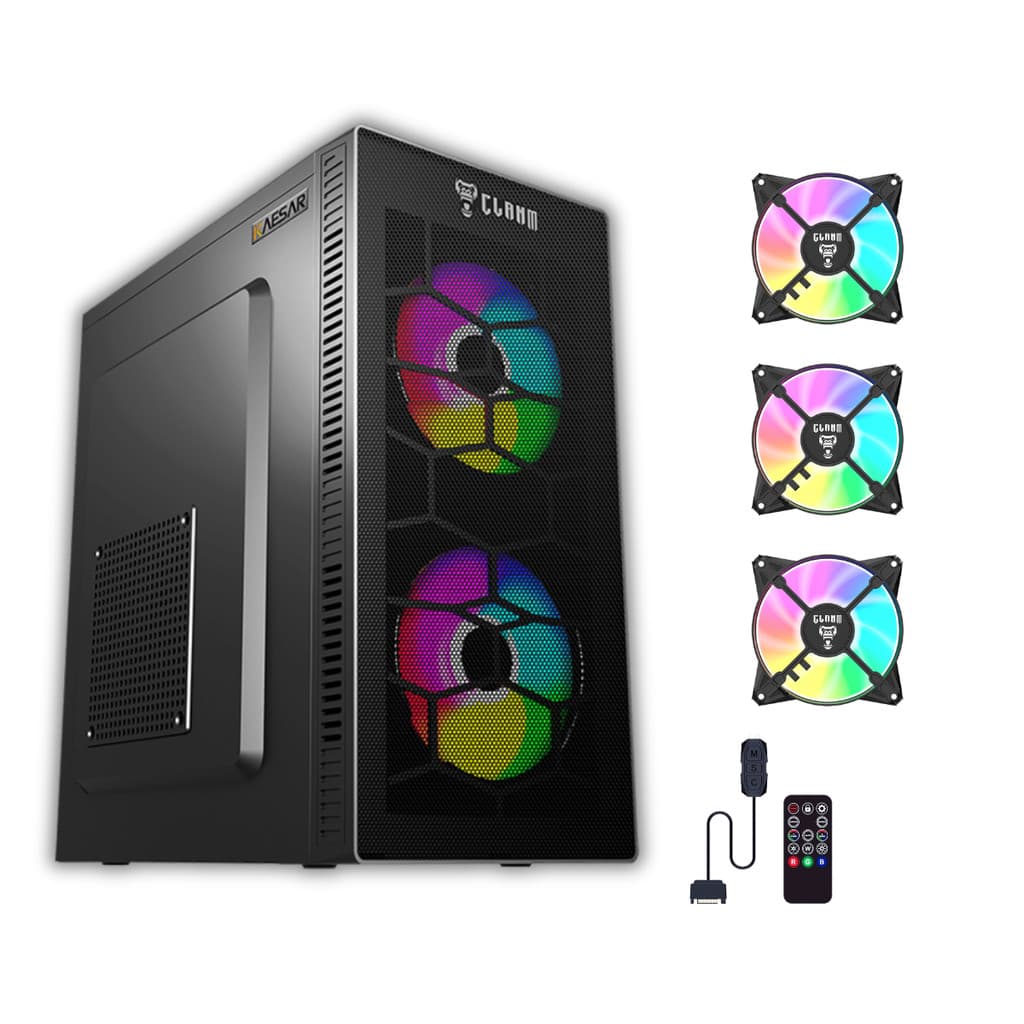 Gabinete Gamer Kaesar Mesh Tela Frontal Mid Tower Clanm Com 3 Fans ARGB + Controladora