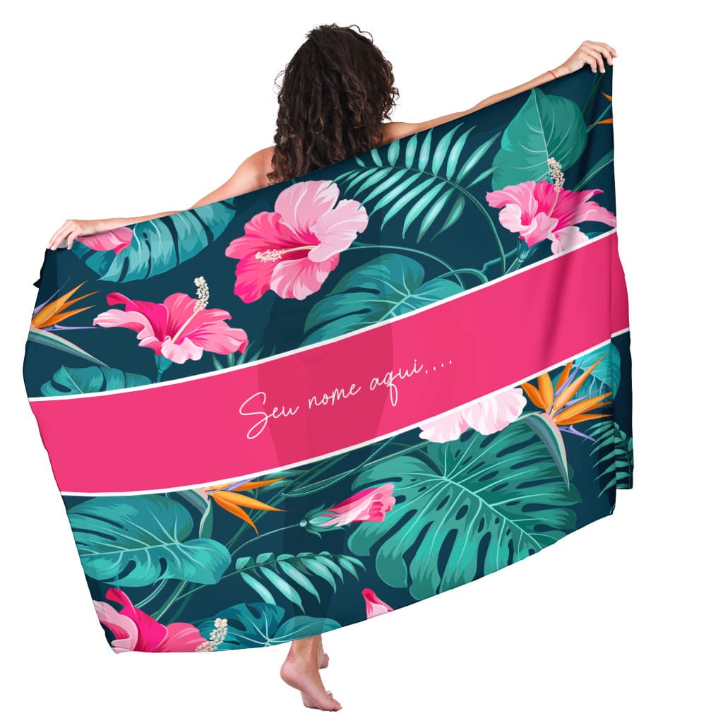 Canga Com Nome Personalizado Saida de Praia Folhagem 03