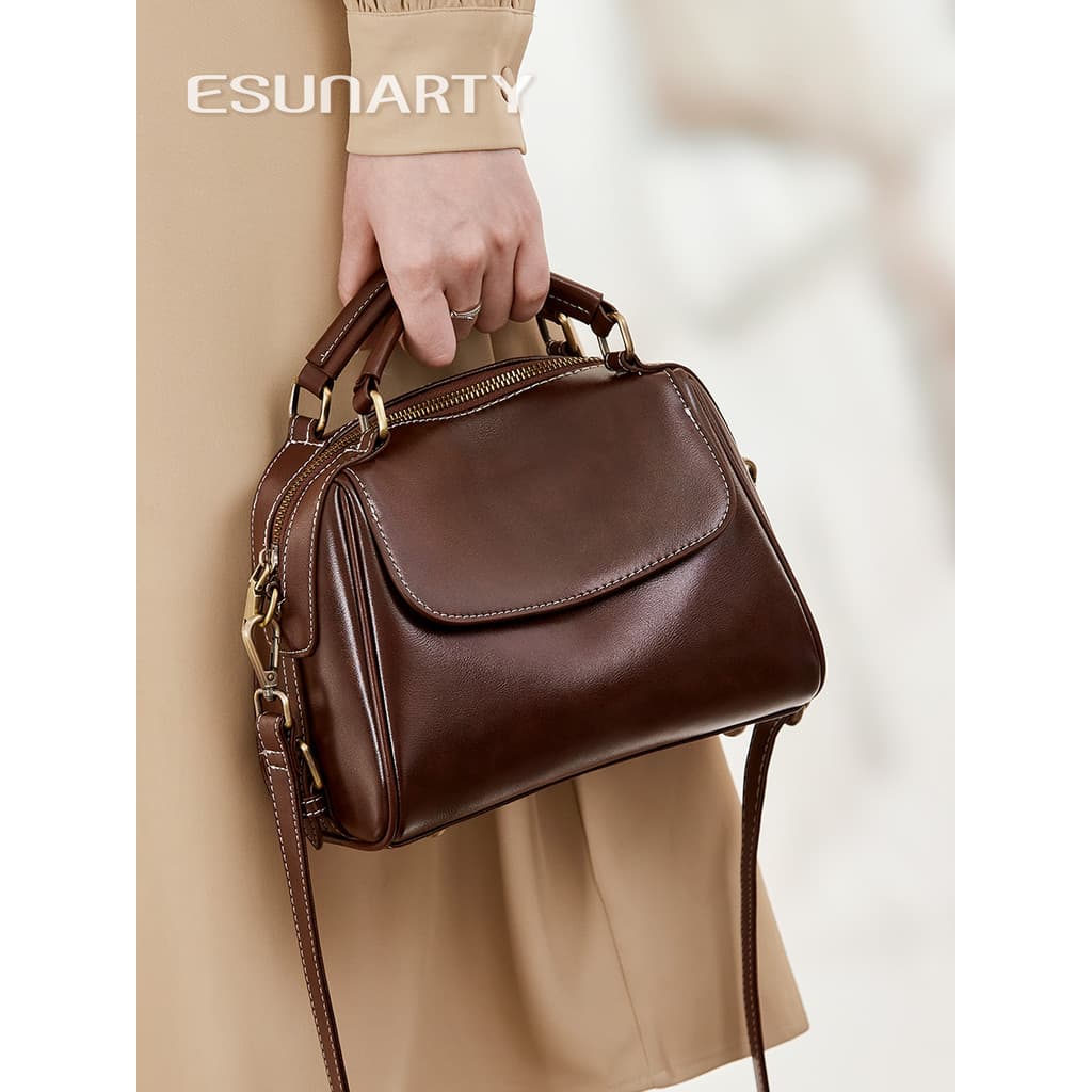 Bolsa Boston de couro genuíno genuíno feminina 2025 novo estilo High-End bolsa feminina de grande capacidade bolsa mensa