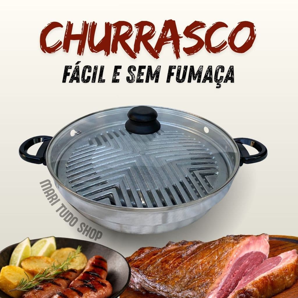 Churrasqueira Grill Boca De Fogão Tampa de Vidro P/ Grelhar - Cores Alumínio Vermelho Preto Rosa