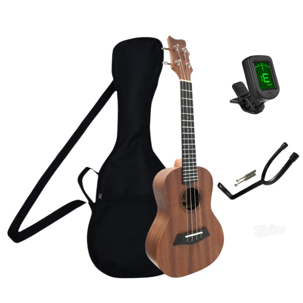 Ukulele Concert Mahina 23k + Bag Resistente com Alça + Afinador Digital + Suporte Parede KIT