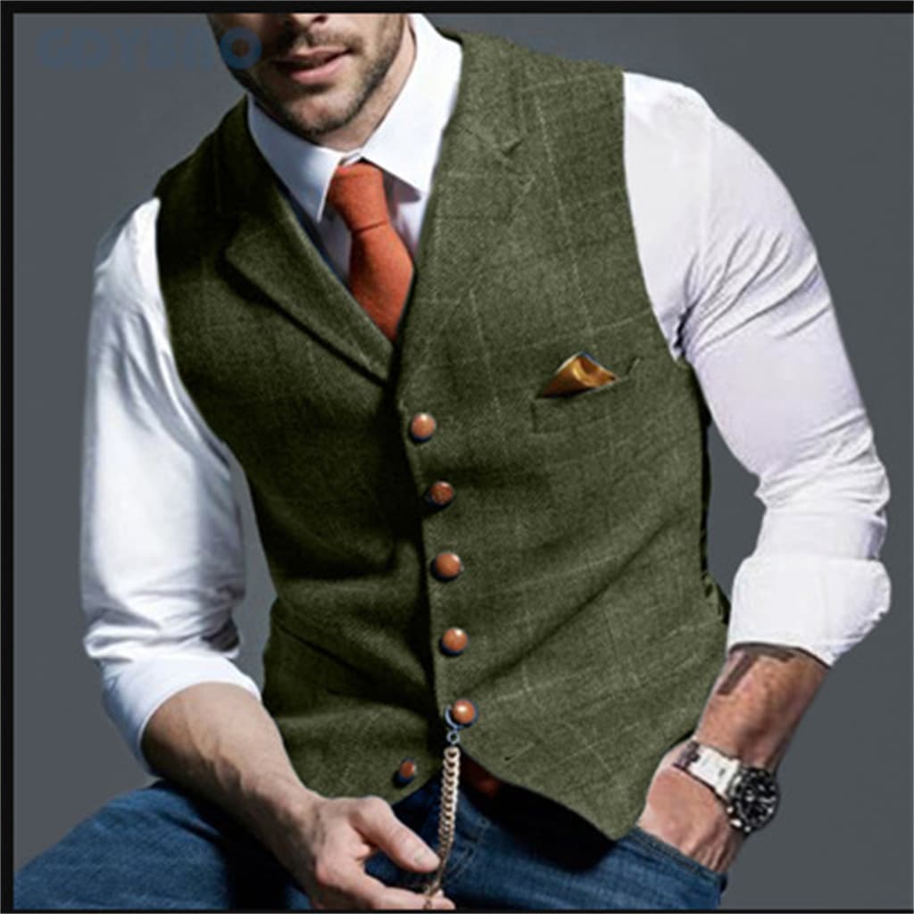 Colete De Tweed Masculino Vintage Listrado Negócios Padrinho Jaqueta De Terno De Casamento