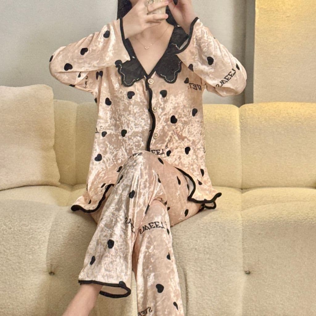 High-End diamante veludo pijamas feminino outono inverno manga comprida Loungewear terno doce francês novo estilo gola d