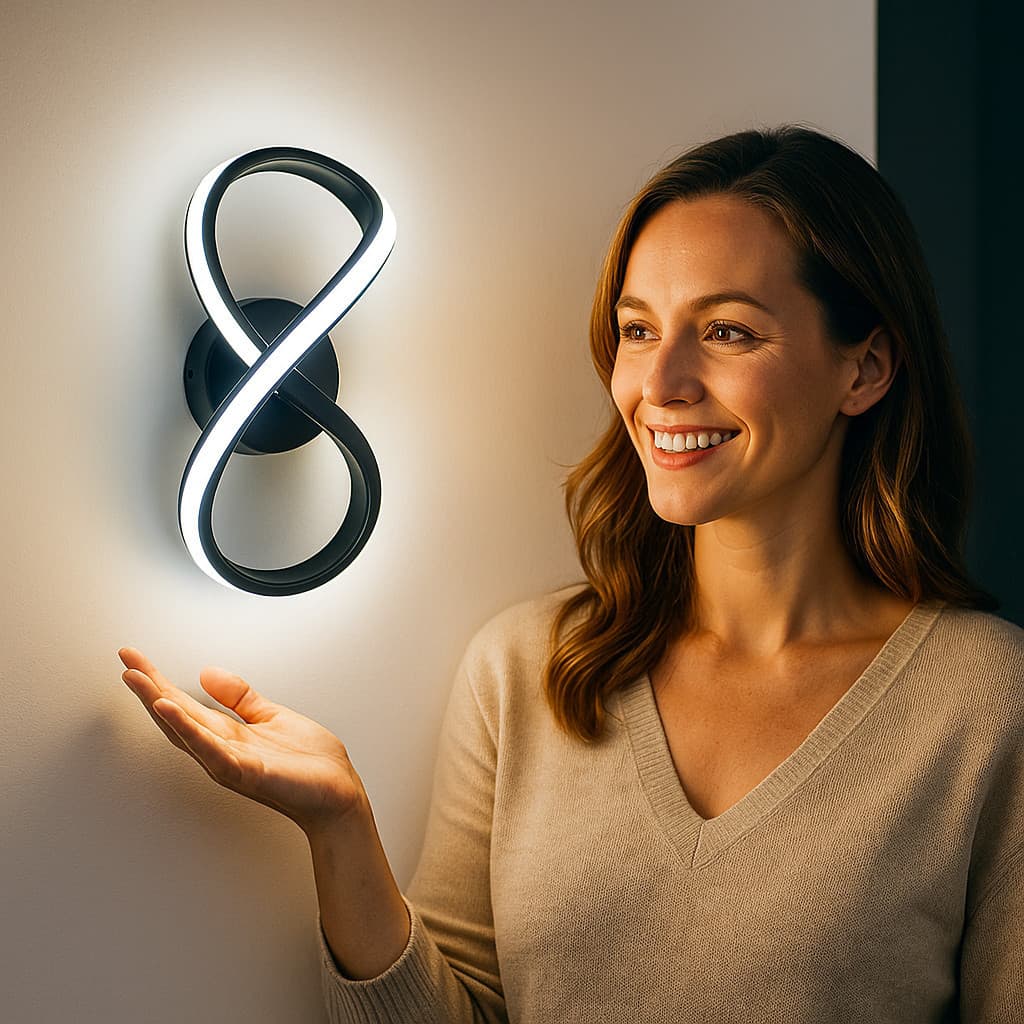 Arandela LED Infinita 12W Preto Design Elegante com 3 Cores de Luz Ajustáveis (3K/4K/6K)