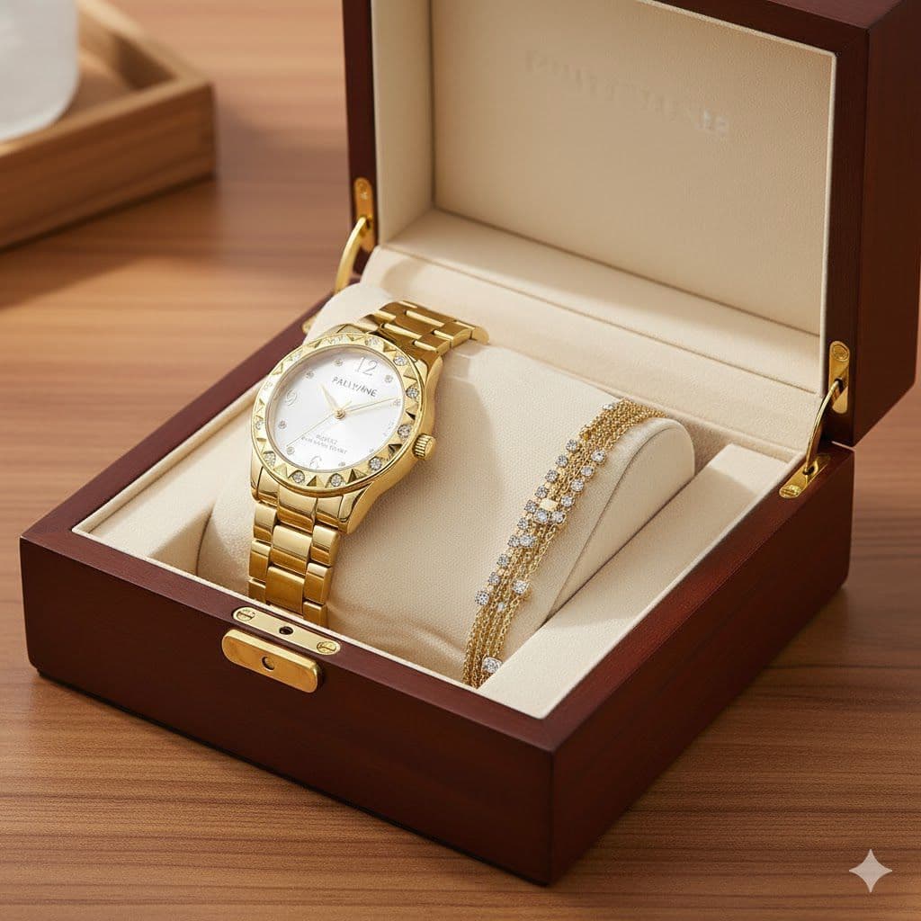 Relógio à Prova D´Água Feminino Luxo Pallyjane Dourado Banhado a Ouro Moda Feminina