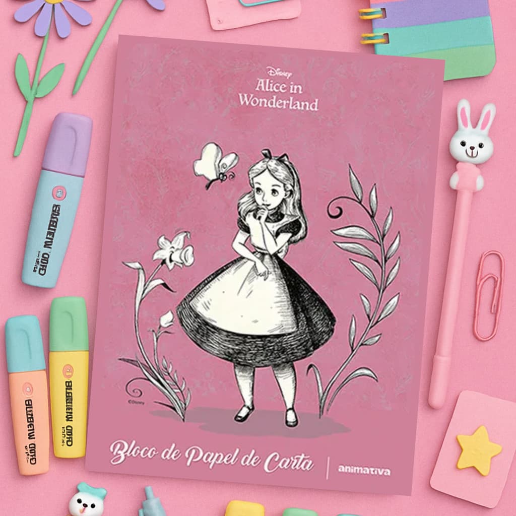 Bloco de Papel de Carta Alice no País das Maravilhas com 48 Folhas | Animativa